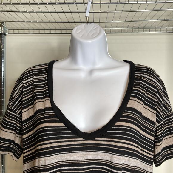 Standard James Perse Women’s Striped Black V Neck Top Size 3 Large Casual Soft - Picture 8 of 11